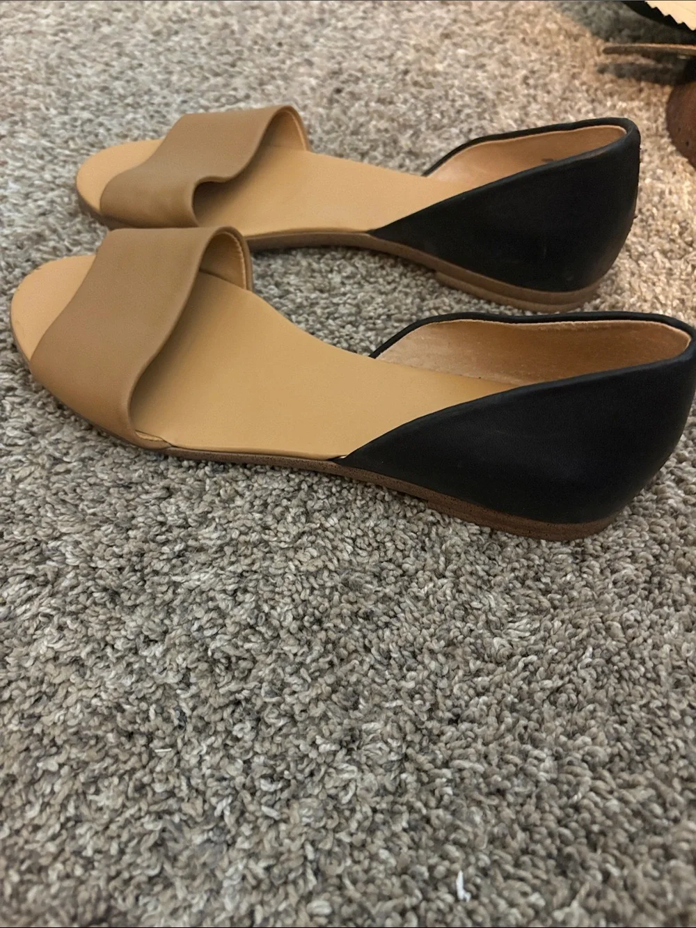 J. Crew Tan and Black Leather D'Orsay Mules